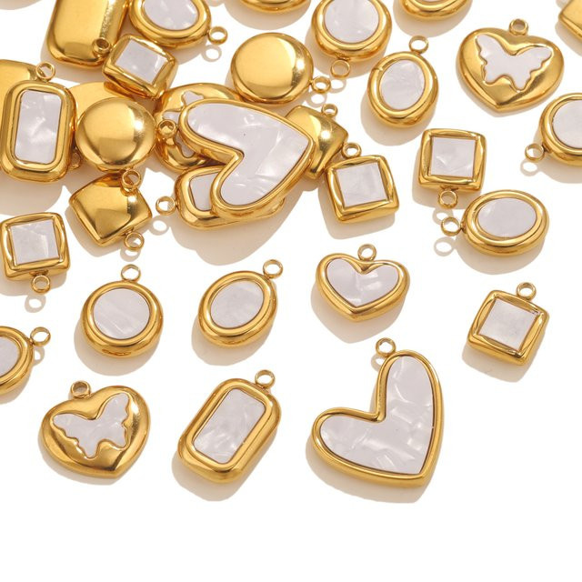 baizzx Charms, Edelstahl, Perle, Shell, Quadrat, Runde, Oval, 5 Stück - Bild 1