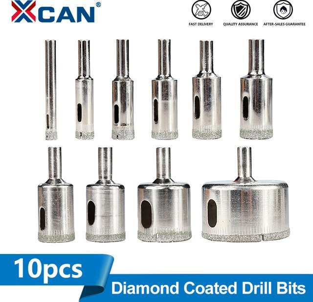 XCAN 10er Set diamantbeschichtete Lochsägen für Glas, Marmor, Granit, Stein, Fliesen und Keramik in Silber, Durchmesser 8–50 mm - Bild 1
