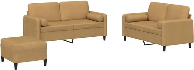 vidaXL 3-teilige Sofagarnitur in L-Form aus braunem Samt mit Kissen und modernem Design - Bild 1