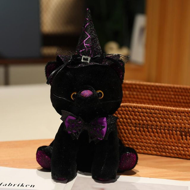 Kidsly Halloween Zaubererhut Schwarze Katze Plüschtier, 25 cm, ab 14 Jahre - Bild 1