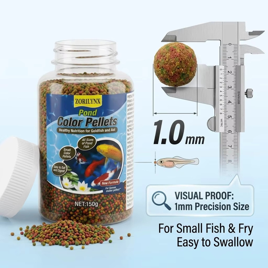 ZORILYNX Teichfarben-Pellets mit Messlöffel, gesunde Nahrung für Goldfische, Koi und alle Teichfische, 150 g - Bild 2