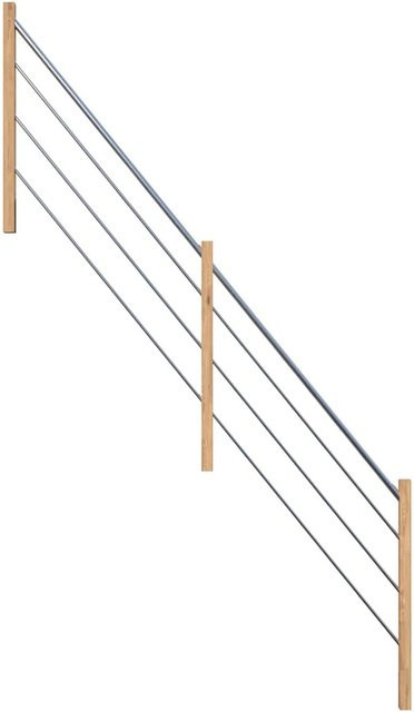 StarWood Holz-Edelstahl-Geländer Eiche Links, Farbe Braun, B/T/H: 182,0 x 137,0 cm - Bild 1