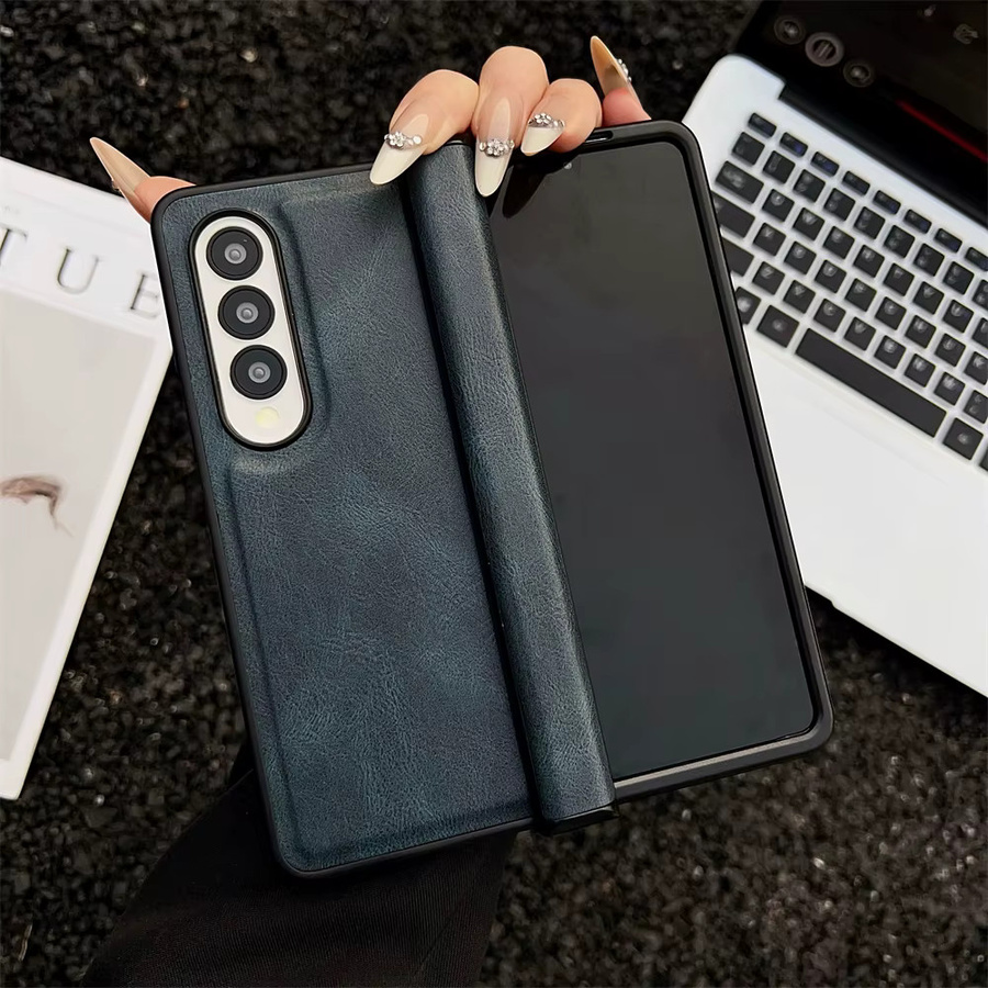Stoßfeste PU-Leder Handyhülle mit Scharnierabdeckung für Samsung Galaxy Z Fold 7, 6, 5, 4 in Braun - Bild 1