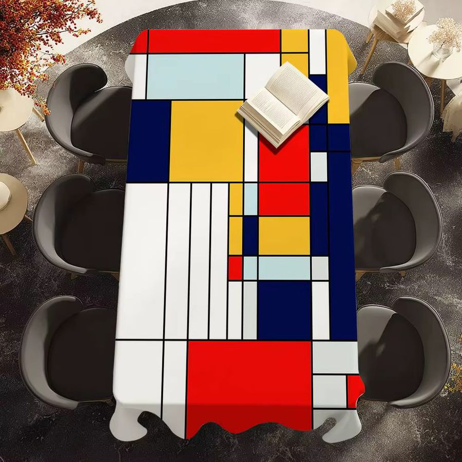 P-Piet Tischdecke Mondrian Style in Multicolor, wasserdichte und schmutzabweisende Polyester-Tischdecke für Esszimmer, Küche oder Partys - Bild 2