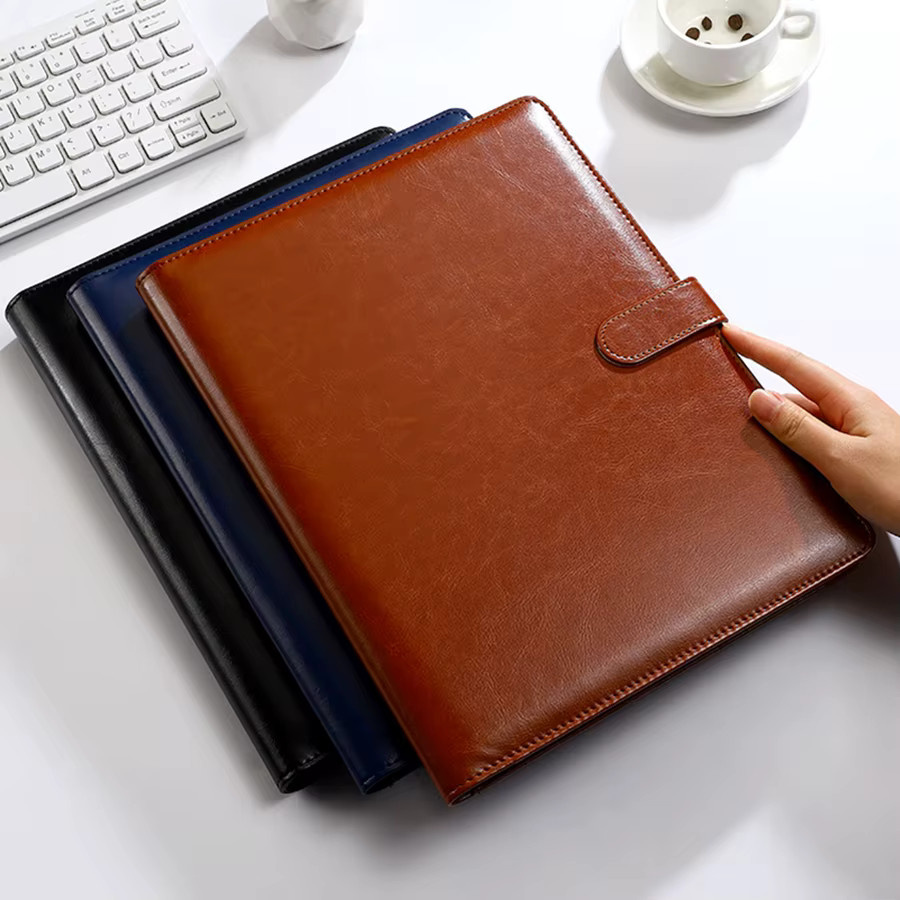 Multifunktionsordner aus braunem PU-Leder für A4 mit Clip, Stifthalter und Kartenfächern für Business und Büro - Bild 2