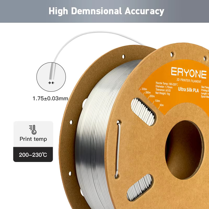 ERYONE Ultra-Seide PLA 3D-Drucker Filament 1,75mm Silber, 1kg Spule - Bild 3