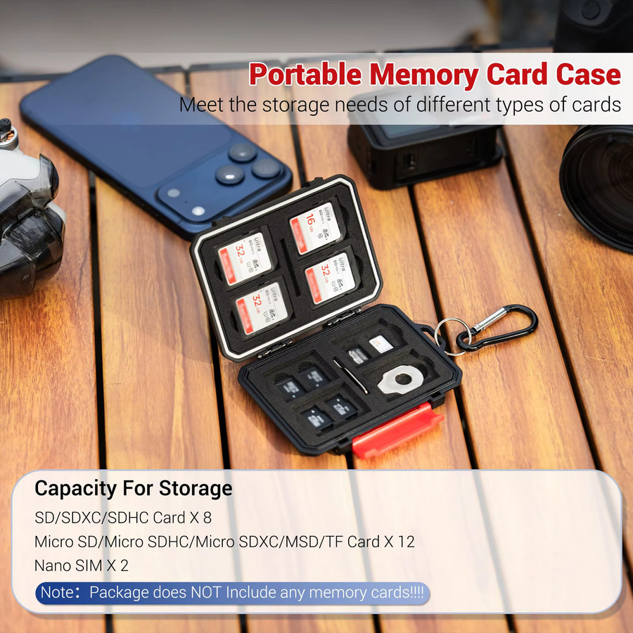 KIWIFOTOS Speicherkartenetui in Schwarz mit 22 Steckplätzen für 8 SD SDHC SDXC Karten, 12 MicroSD TF MSD Karten und 2 Nano-SIM Karten - Bild 2