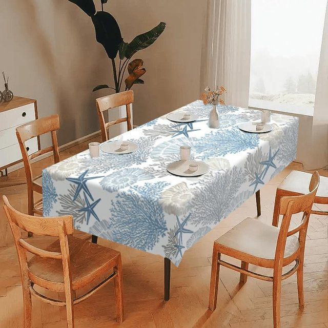 JMG Household Supplies Tischdecke mit Seestern-Meeresmuschel- und Korallenriff-Design in Blau, Rechteckig, Polyester, B x T: 100 x 145 cm - Bild 1