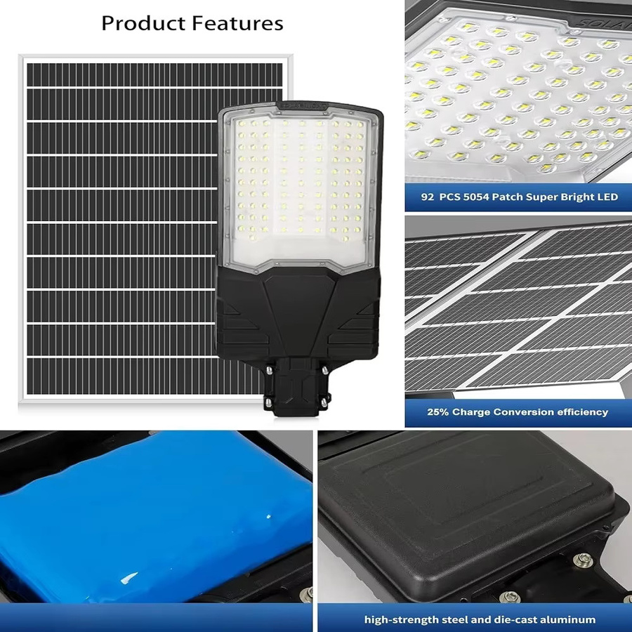 YQCHEZI Solar-Straßenleuchte für Außenbereich, IP67 Wasserdichtes Flutlicht in Schwarz, 6500K Kaltweiß mit Fernbedienung für Parkplatz und Garten - Bild 5