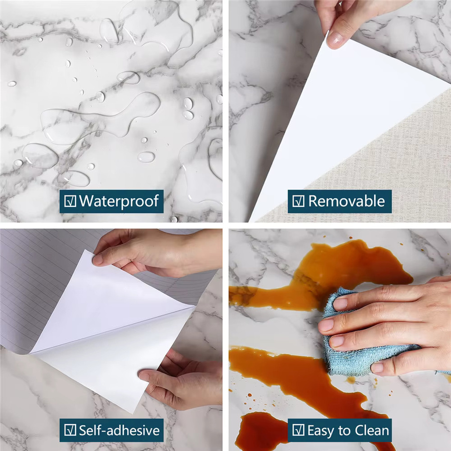 Luck Amy Selbstklebende Marmor Vinyl Tapete in Weiß, wasserdicht und hitzebeständig für Badezimmer, Küche und Möbeldekoration - Bild 3