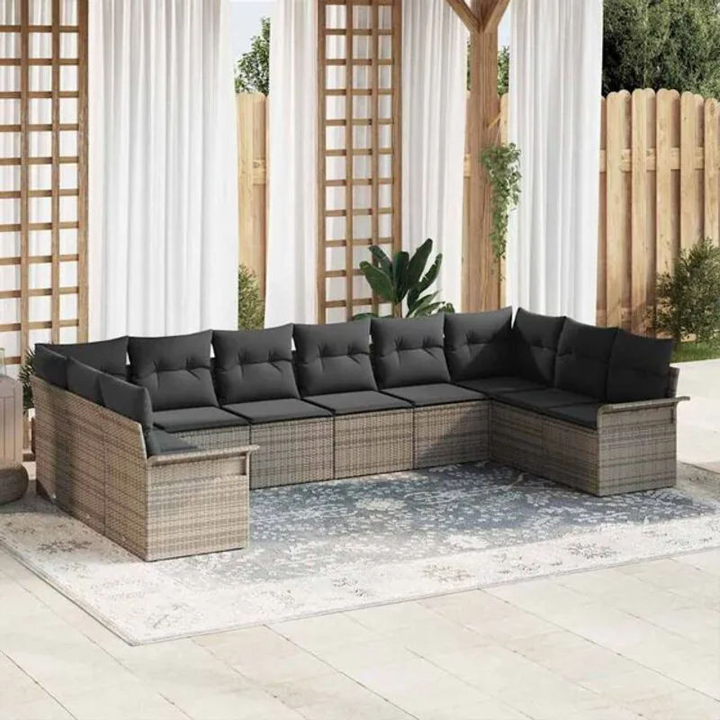 Vidaxl Garten-Sofa-Set aus Poly-Rattan mit 10-teiligem Zubehör und integriertem Stauraum in Grau - Bild 1