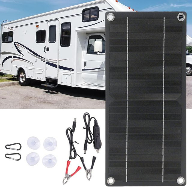 Solarpanel 12 V mit Solarzelle als Autoladegerät und Notfall-Batterieversorgung in Schwarz - Bild 1