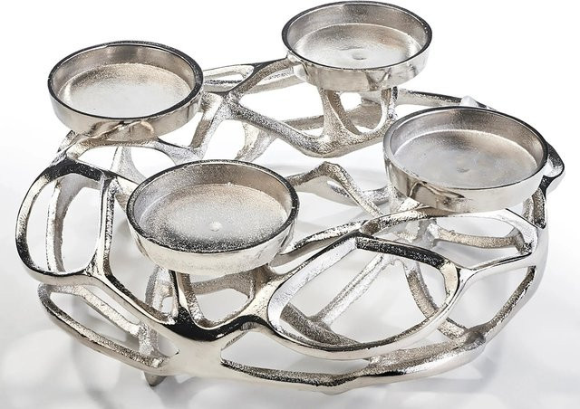 Kobolo Kerzenhalter Adventskranz aus Metall in Silber für 4 Kerzen, modern und rund - Bild 1