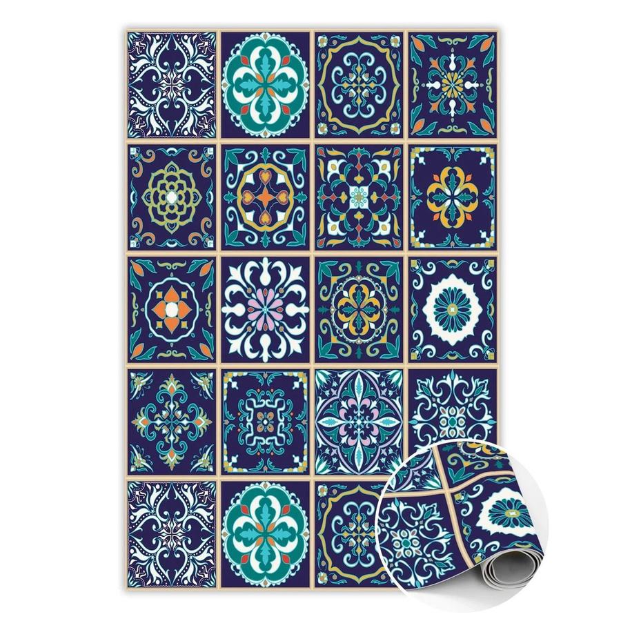 Tulup Teppich Portugiesisches Fliesenmuster in Blau, Rechteckiger Vinyl Teppich mit Mosaik-Design, B/L: 120 x 180 cm - Bild 2