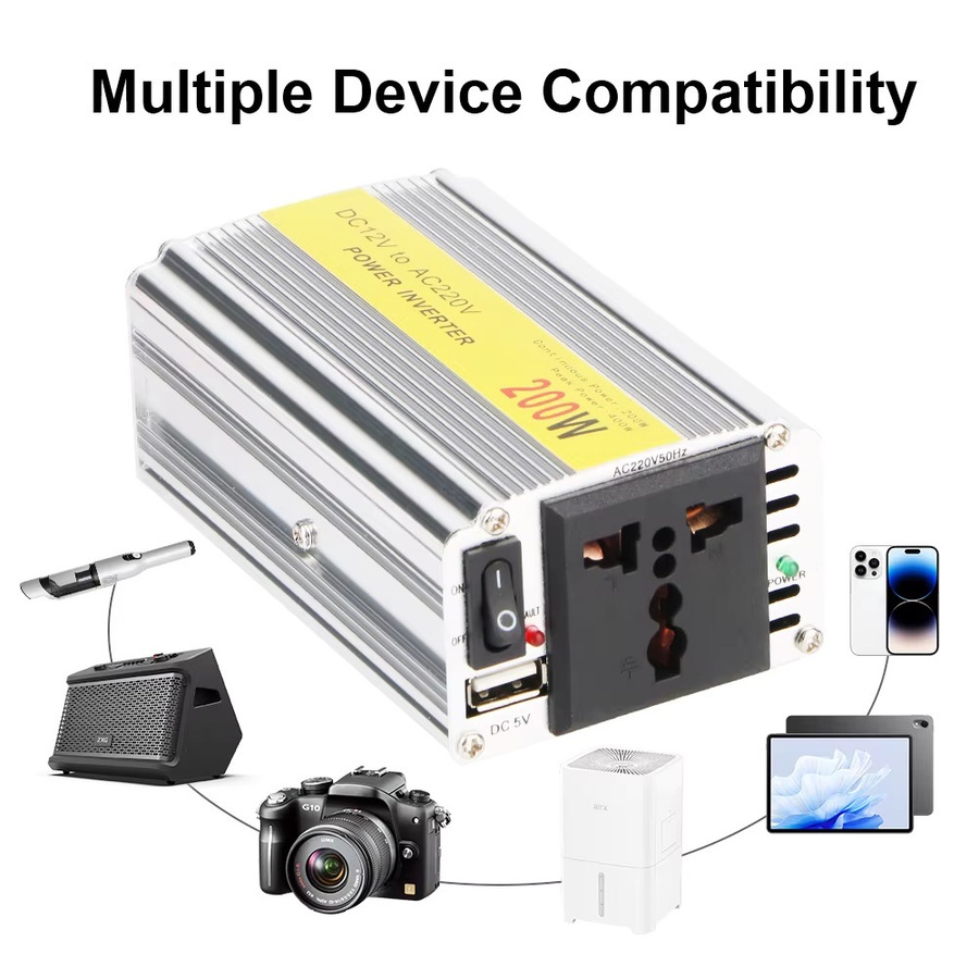 Universal Auto Ladegerät 200 W Power Adapter mit Batterie Clip und USB-Anschlüssen, Spannungskonverter von 12 V auf 220 V in Silber - Bild 3