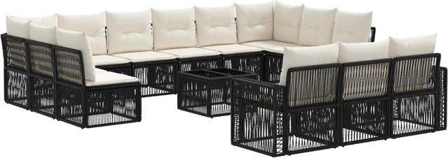 vidaXL Gartensofa-Set 14-tlg. in Schwarz und Cremeweiß aus Poly-Rattan mit Polsterung und Metallgestell für Garten, Balkon und Terrasse - Bild 1
