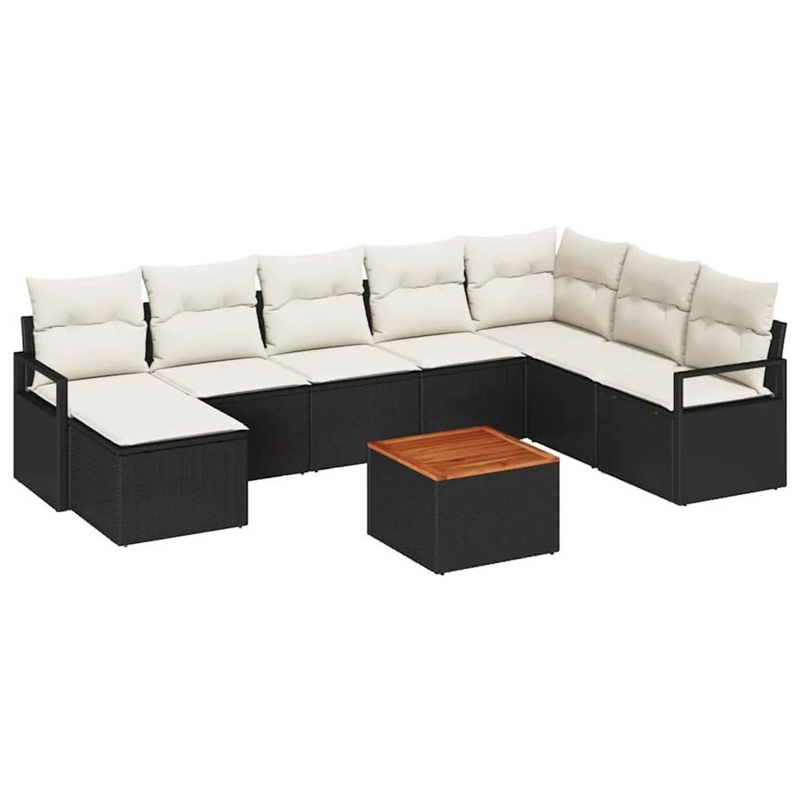 vidaXL Garten-Sofa-Set aus Polyrattan in Schwarz mit Kissen und Couchtisch, 9-teiliges Outdoor-Sitzgruppe für Garten und Terrasse - Bild 2