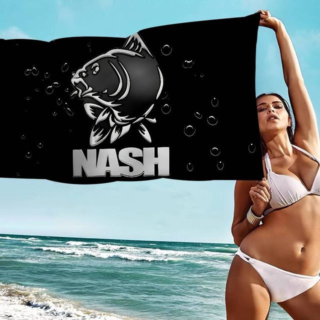 Nash Fishing Logo Mikrofaserdecke aus Baumwolle und Polyester, schnell trocknendes Strandtuch in Schwarz, super saugfähiges Pooltuch für Erwachsene - Bild 1