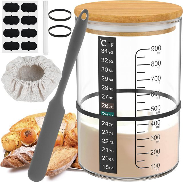 Willstar 9-teiliges Sauerteig-Starterglas-Set aus Glas, transparent, 900 ml - Bild 1