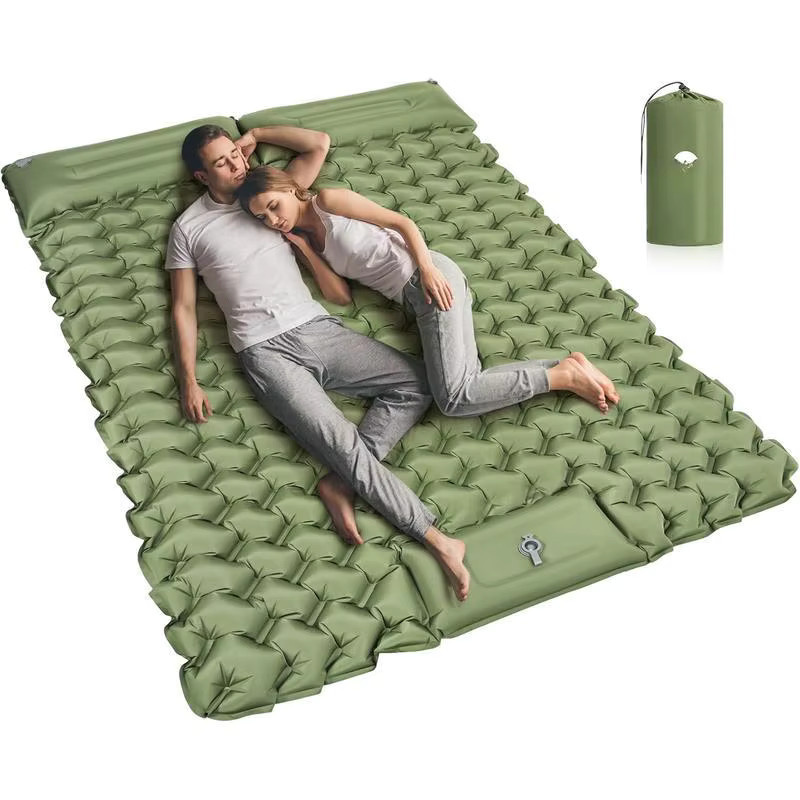 NatureBell Aufblasbare Luftmatratze für 2 Personen mit eingebauter Fußpumpe und Kissen, Grün - Bild 1