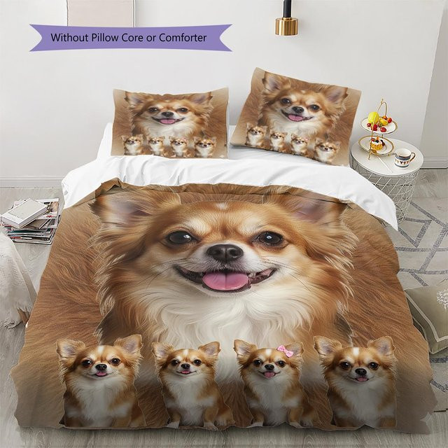 Bettwäsche Set mit Chihuahua und Pudel Hundemuster von Dear YuZong, bestehend aus 1 Bettbezug und 2 Kissenbezügen, Mehrfarbig, B/H: 200 x 200 cm - Bild 1