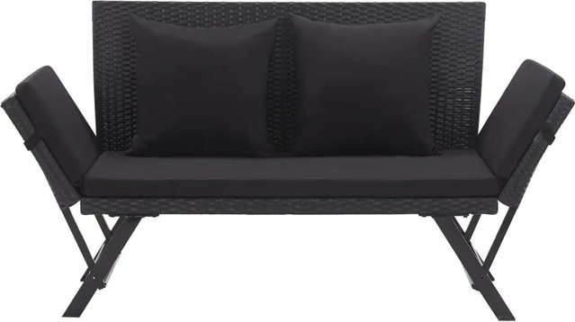 vidaXL Gartenbank aus Poly Rattan mit Auflagen in Schwarz - Bild 1
