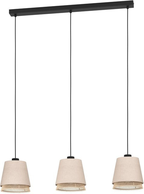 Eglo Pendelleuchte Tabley Schwarz 3-flammig aus Bambus und Leinen B/T/H: 110 x 19 x 89 cm - Bild 1