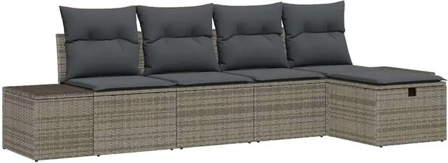 vidaXL Garten-Sofa-Set in L-Form mit 5-teiliger Polyrattan-Garnitur, 2-Sitzer-Sofa und Ottoman in Grau - Bild 1
