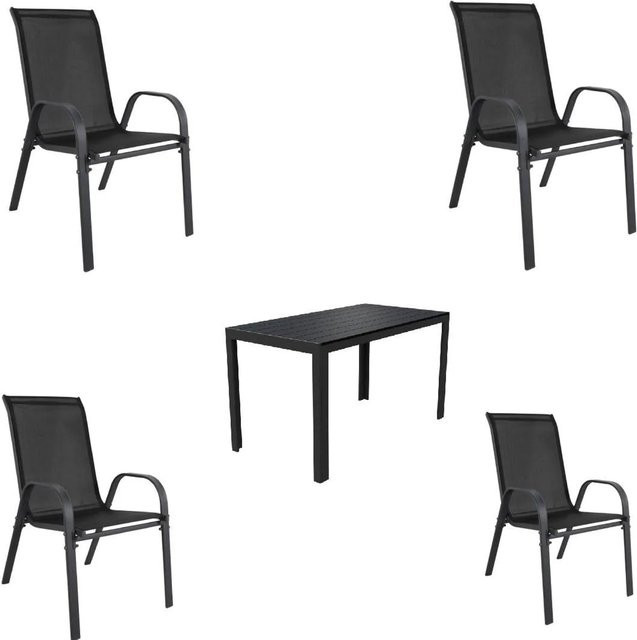 Lex Gartenmöbel Set Sitzgruppe mit Stapelstühlen und Gartentisch in Anthrazit und Schwarz - Bild 1