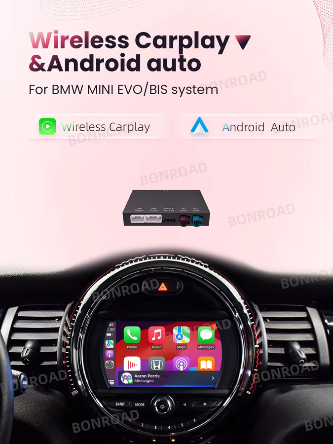 BONROAD Wireless CarPlay und Android Auto Interface Adapter Modul für BMW MINI Cooper F55 F56 F57 F54 F60 EVO mit GPS und Bluetooth in Schwarz - Bild 6