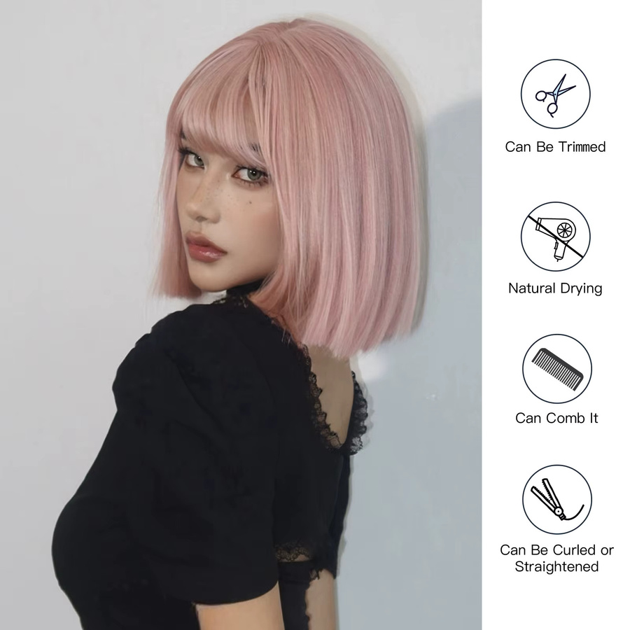 HAIRCUBE Perücke, Bob-Schnitt mit Pony, Grau-Rosa, Synthetisch - Bild 2
