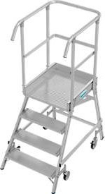 Fahrbare Podestleiter Krause Stabilo Professional aus Aluminium, einseitig begehbar, 4 Stufen, Farbe: Silber, Plattform B: 60 cm, T: 70 cm, Arbeitshöhe: 300 cm - Bild 1