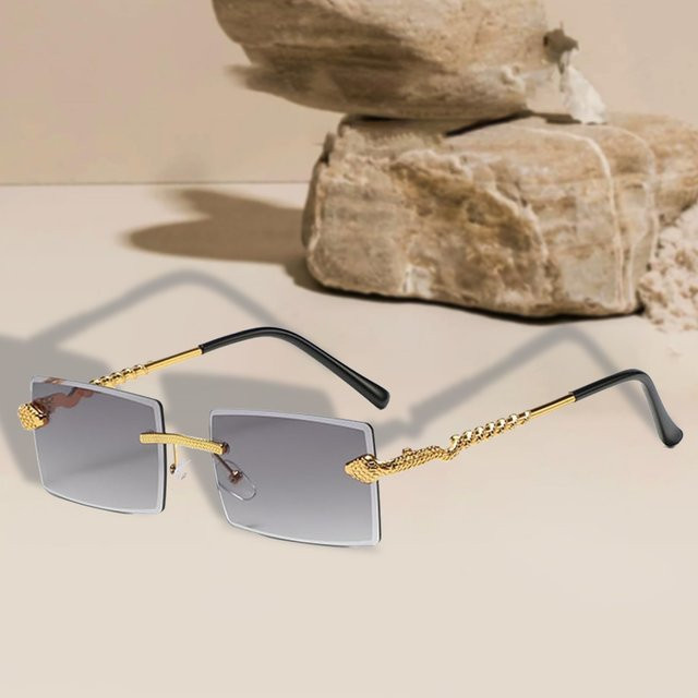 Vintage Sonnenbrille, randlos, Rechteck, Metall, Unisex, Krokodil - Bild 1
