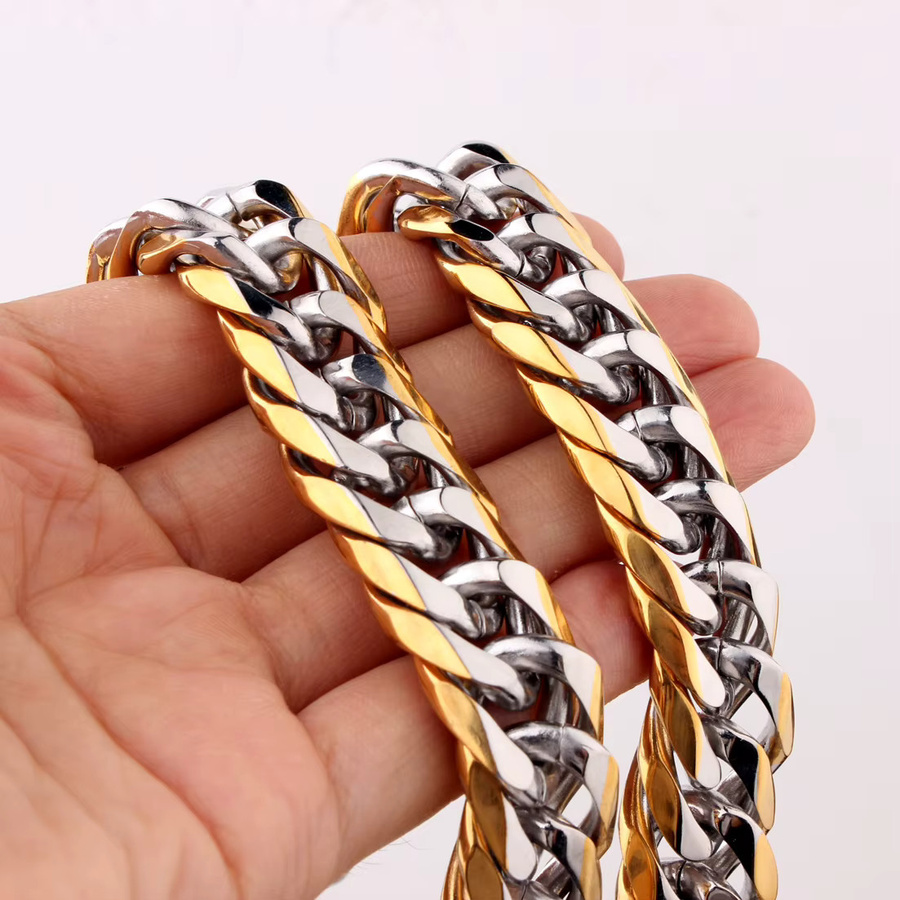 Halskette Edelstahl, Silber, Gold Farbe, Herren, Curb Cuban Link - Bild 3