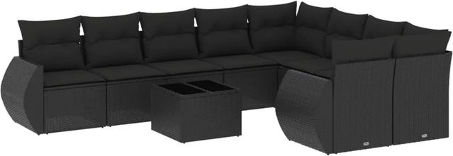 vidaXL 10-tlg. Garten-Sofagarnitur in L-Form aus Poly-Rattan mit Kissen in Schwarz - Bild 1
