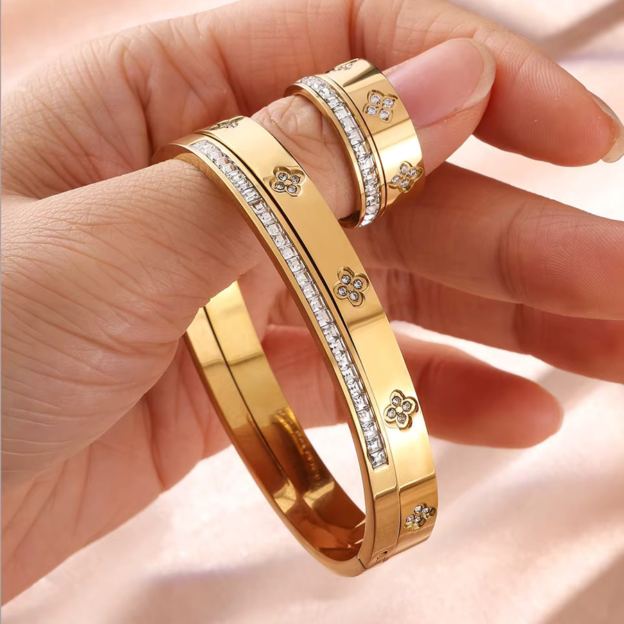 Armband-Ring-Set, Messing, Gold, Zirkonia, Damen - Bild 1