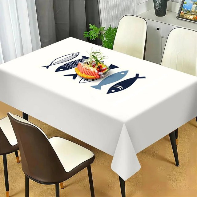 JINGYUE Pet Tischdecke aus Polyester mit blauem Fischmuster in Blau und Weiß, B/B: 145 x 180 cm - Bild 1