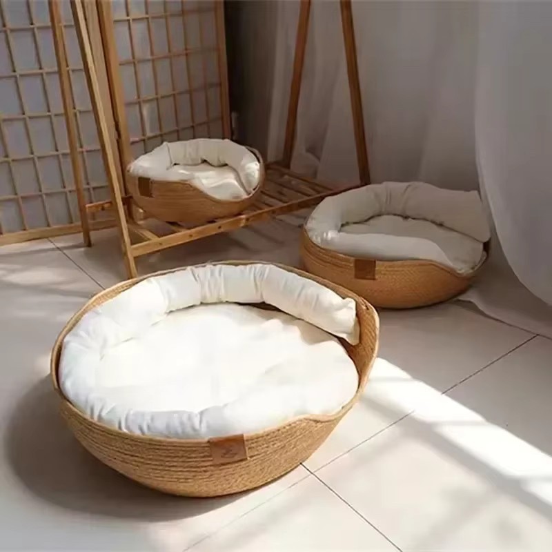 YBPetra Katzenbett aus Bambus und Rattan in Beige – Umweltfreundliches Haustiernest im Boho-Stil für kleine und mittelgroße Katzen - Bild 5