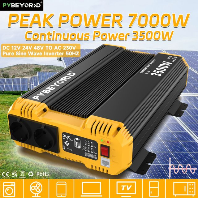 PVBEYORND Sinus Wechselrichter 7000W 12V 24V Gleichstrom auf 220V 230V Wechselstrom 50Hz mit 3500W Dauerleistung in Gelb - Bild 1