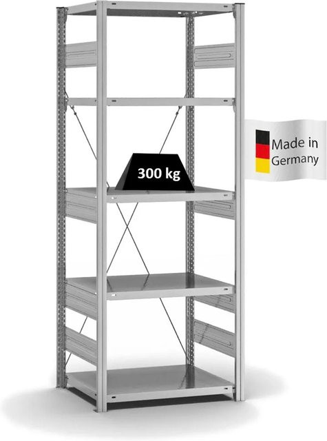 PROREGAL Fachbodenregal Stecksystem T-Profil Heavy-Duty, verzinkt, H x B x T: 200 x 75 x 50 cm, 5 Ebenen, einseitig nutzbar - Bild 1