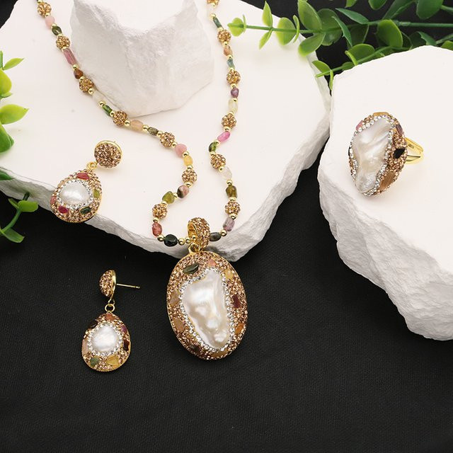 GLSEEVO Schmuckset, Barockperle, 18K vergoldet, Damen - Bild 1