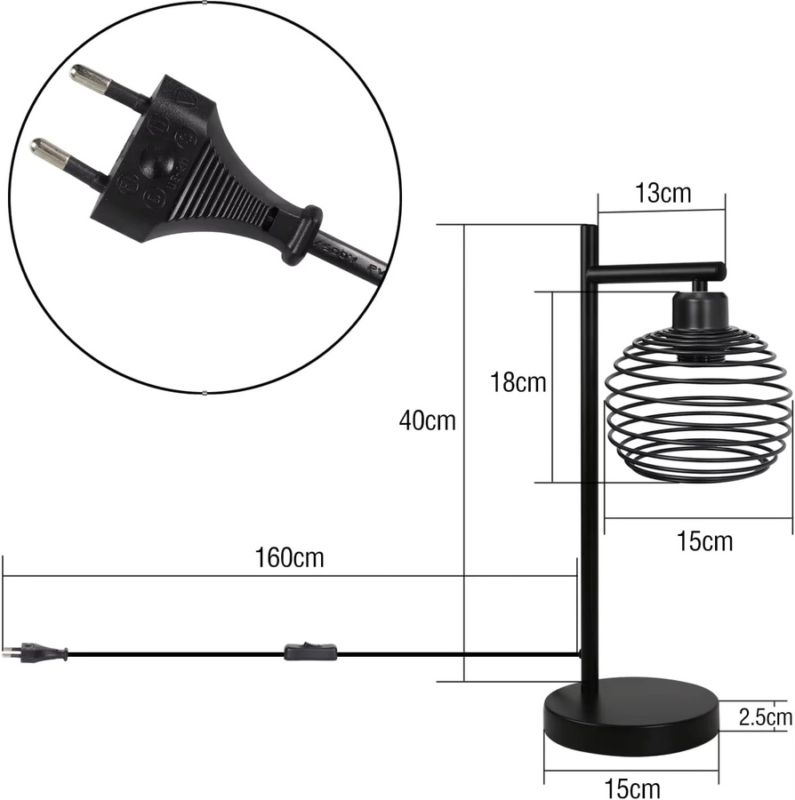 Vintage Tischlampe in Schwarz aus Metall im Industrial Design mit E27 Fassung für Schlafzimmer, Wohnzimmer oder Büro, max. 60W - Bild 2