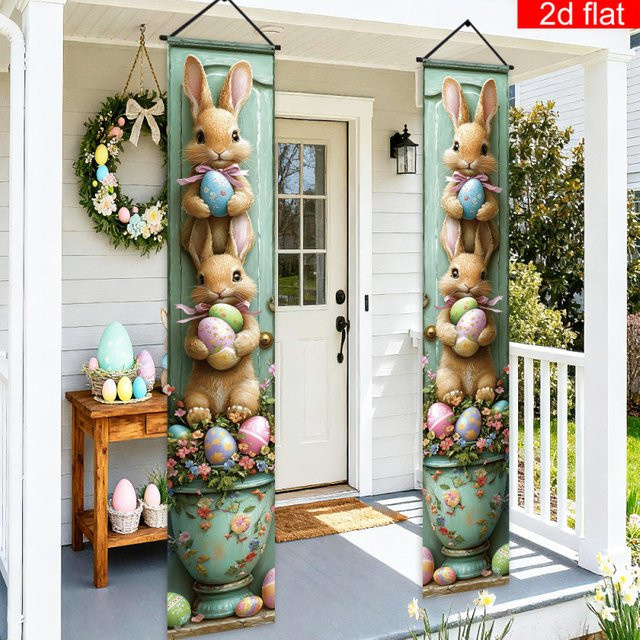 VIKAMA Osterhase-Türhänger mit Eiern, 2D-Flach-Türvorhang-Set in Multicolour zur Osterdekoration - Bild 1