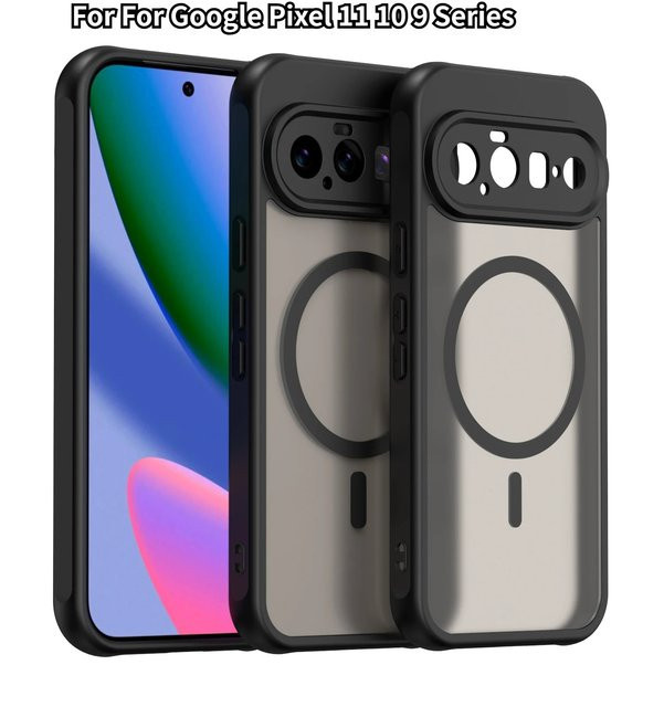 Matte MagSafe Magnetische Schutzhülle für Google Pixel 11 Pro XL, 11 Pro und 9 Pro aus TPU+PC in Schwarz - Bild 1