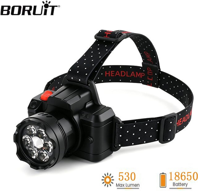 BORUiT LED-Stirnlampe mit Bewegungssensor, 530 lm, Schwarz, wiederaufladbarer USB-Scheinwerfer mit Digitalanzeige und Powerbank-Funktion - Bild 1