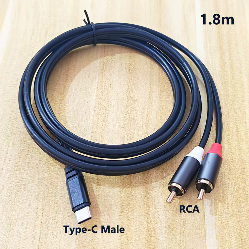 YuXi USB-C auf 3,5-mm-Klinke zu Doppel-6,35-mm-Klinke und RCA Audio-Adapterkabel Stereo-Y-Splitter in Schwarz - Bild 2