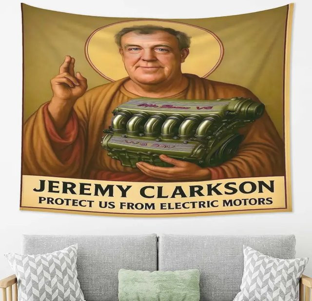 VIKAMA Jeremy Clarkson Wandteppich Lustiger Petrolhead Wandbehang für Garagendekoration, Mehrfarbig, Breite: 60 cm, Höhe: 40 cm - Bild 1
