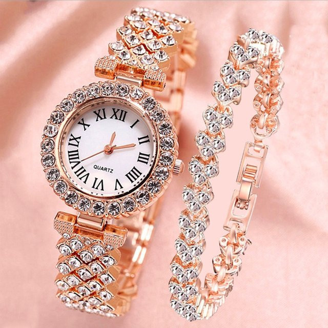 Armbanduhr Set, Quarz, Edelstahl, Zirkonia, Kristall, Damen - Bild 1