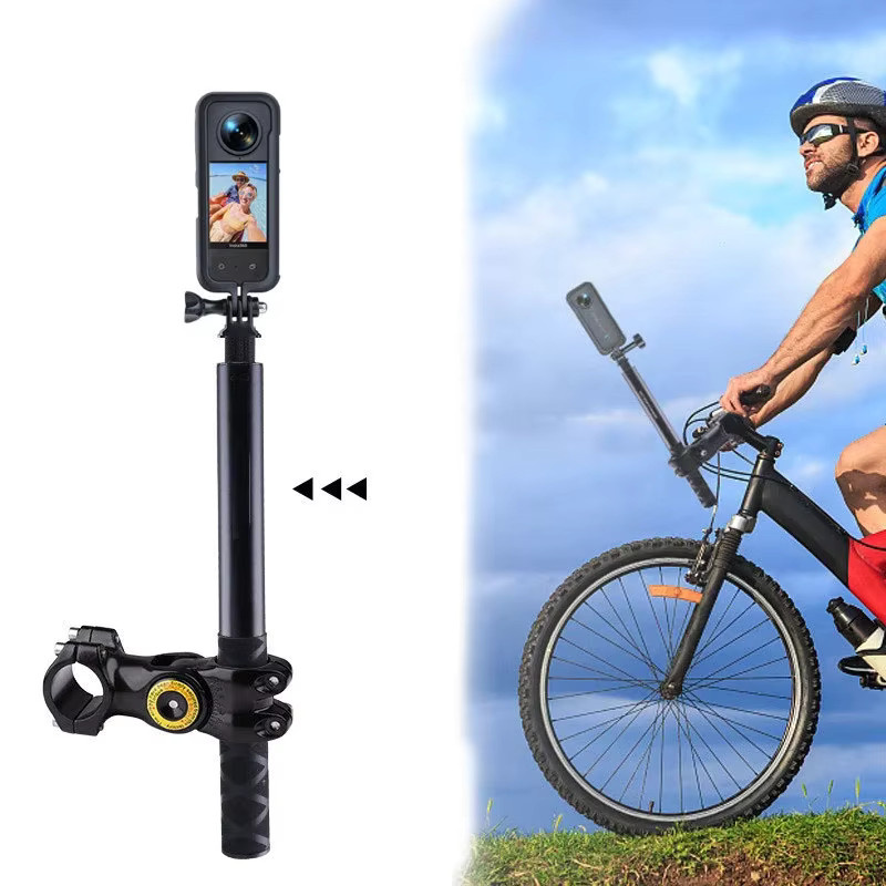 Insta360 Motorrad und Fahrrad Halterung mit unsichtbarem Selfie Stick für X3 X4 X5 sowie kompatibel mit GoPro Hero 13 12 11 10 und DJI Action Kameras, Schwarz - Bild 2