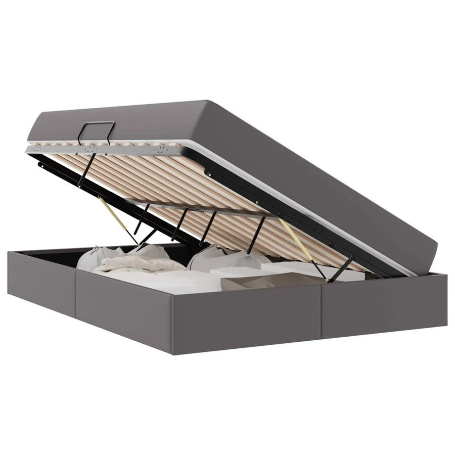 vidaXL Stauraumbett mit Matratze in Grau aus Kunstleder mit Lift-up-Funktion, B/T: 140 x 190 cm - Bild 2